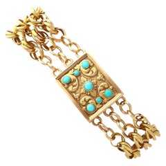 1820s, Antique Turquoise and Yellow Gold Mourning Locket Bracelet