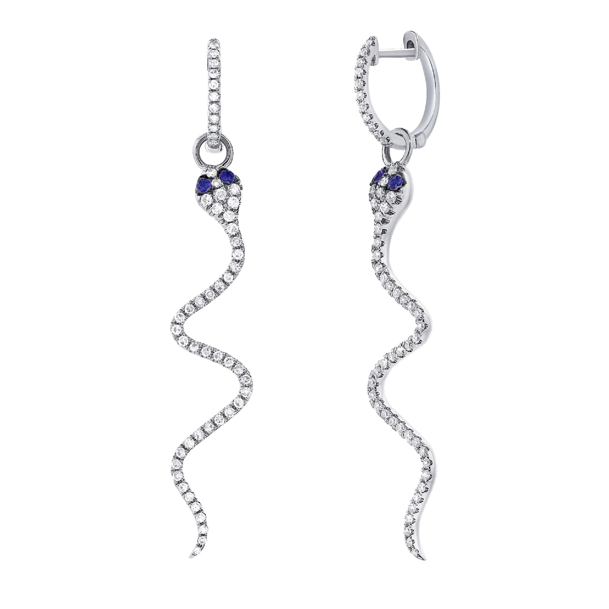 14 Karat White Gold 0.50 Carat & Sapphire Snake Dangle Earrings