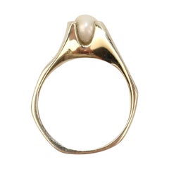 Signed Wesley Emmons Asymmetric Modernist 14K Gold & Pearl Cocktail Ring