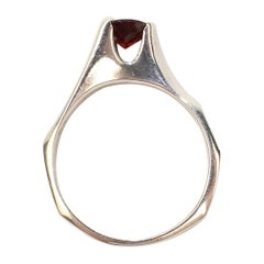 Signed Wesley Emmons Asymmetric Modernist Sterling Silver & Garnet Cocktail Ring