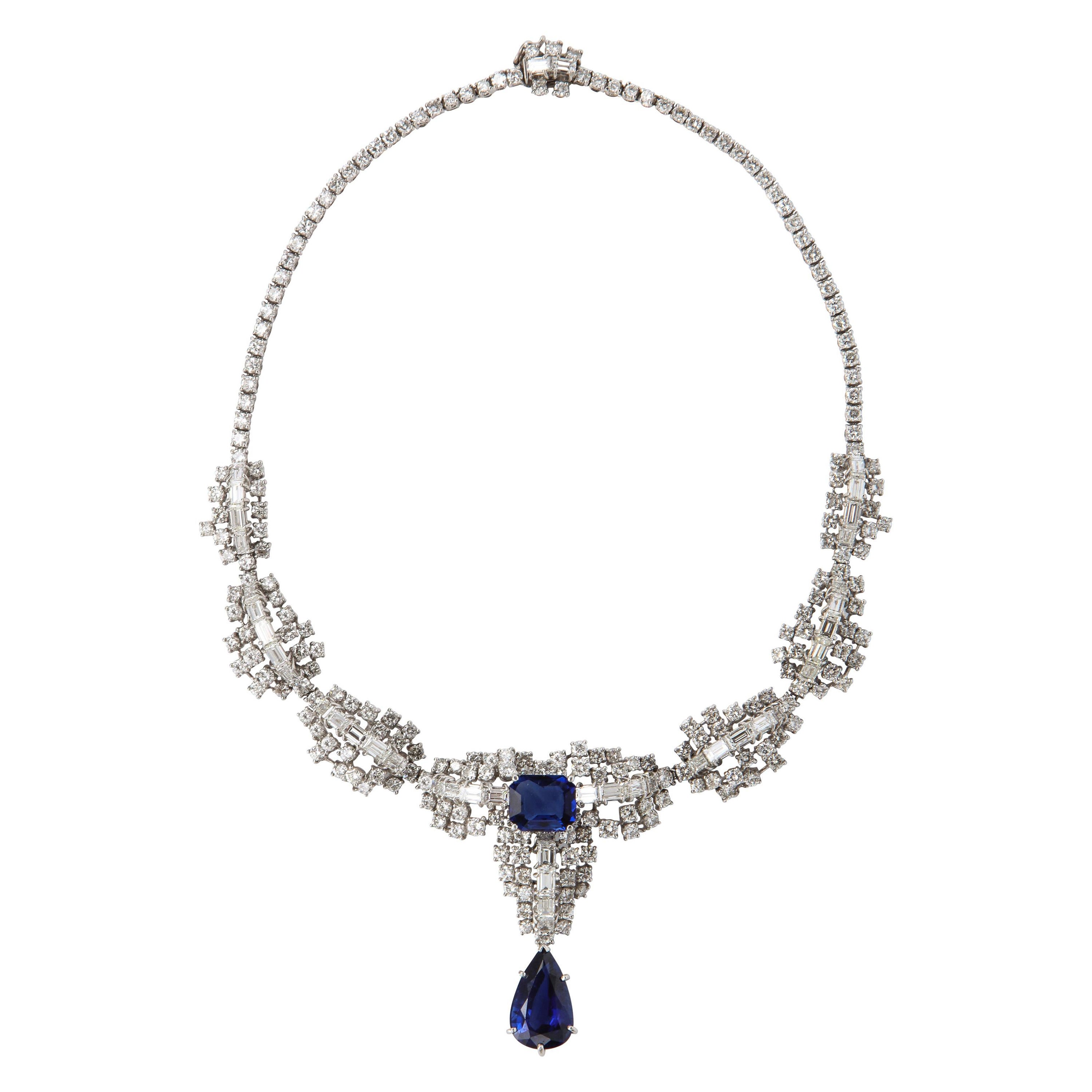 Certified Sapphire and Diamond Drop Necklace