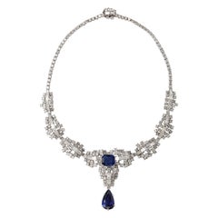 Vintage Certified Sapphire and Diamond Drop Necklace