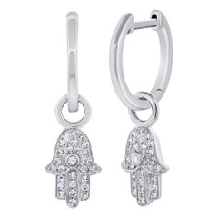 14 Karat White Gold 0.17 Carat Diamond Dangling Hamsa Earrings