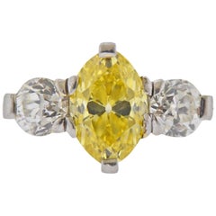 Cartier GIA 3.15 Carat Fancy Vivid Yellow VVS2 Marquise Diamond Engagement Ring 