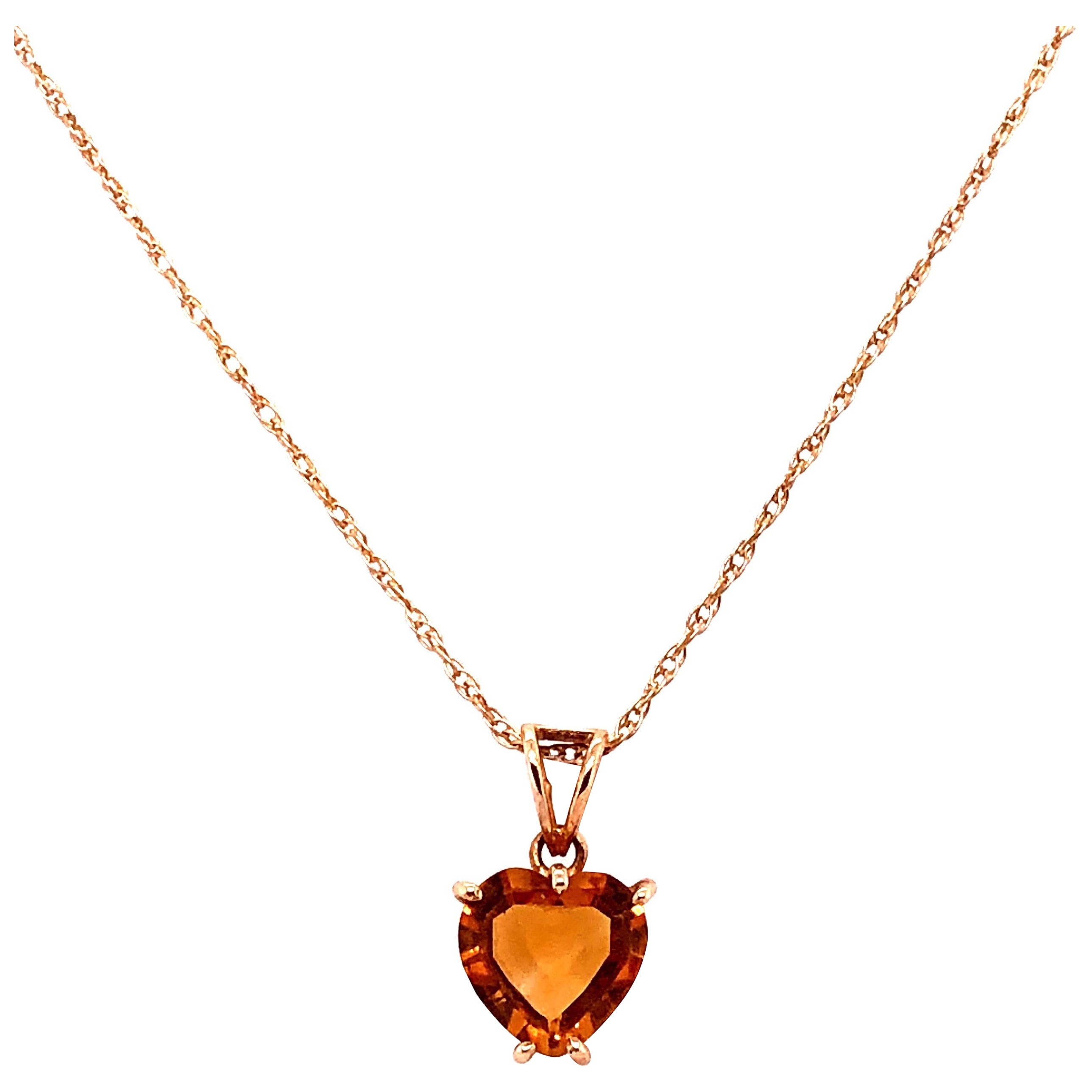 14 Karat Yellow Gold 14 Inch Necklace with Heart Pendant For Sale