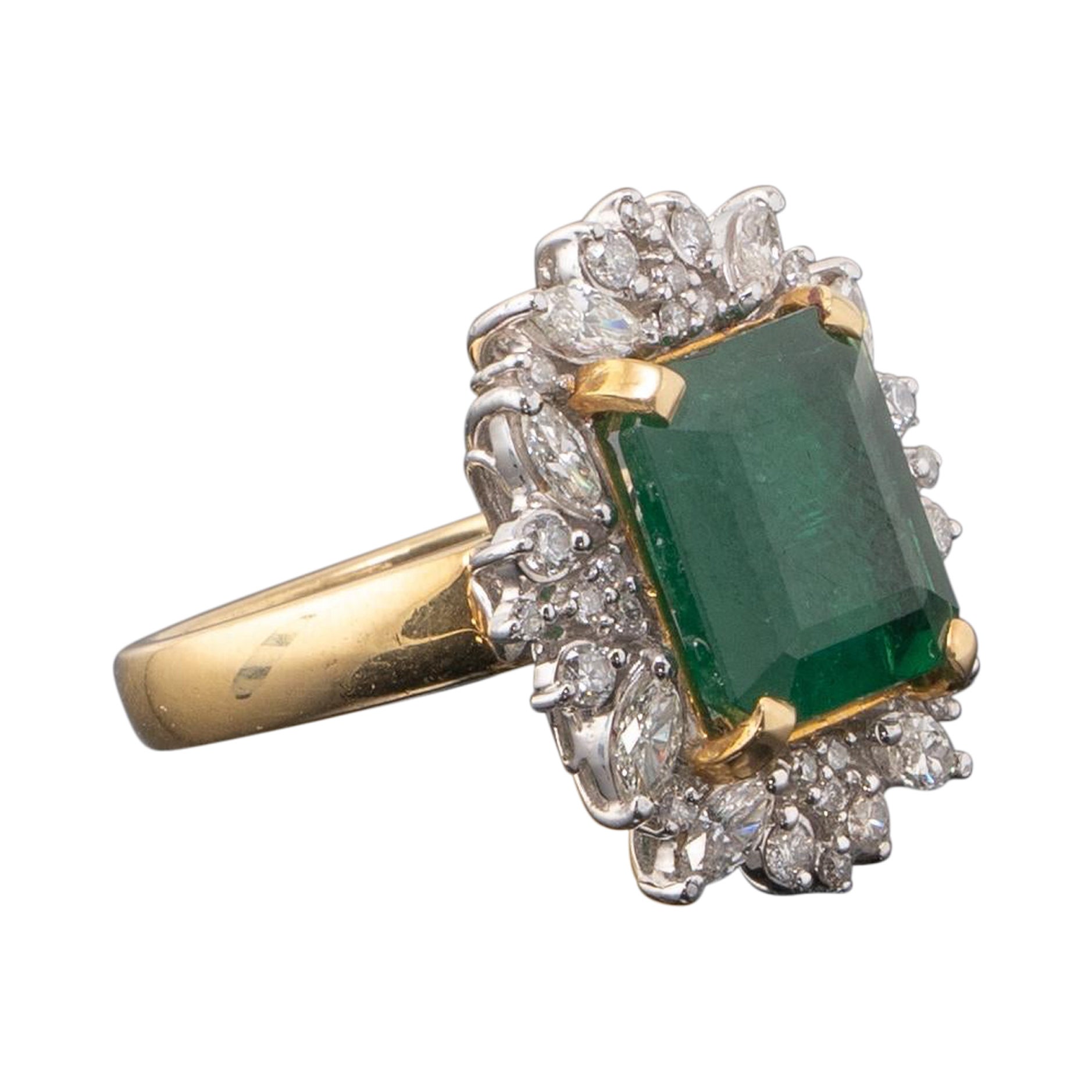 6.57 Carat Emerald and Diamond Cocktail Engagement Ring For Sale