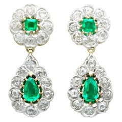 Antique Victorian 3.18 Carat Emerald and 3.23 Carat Diamond Drop Earrings