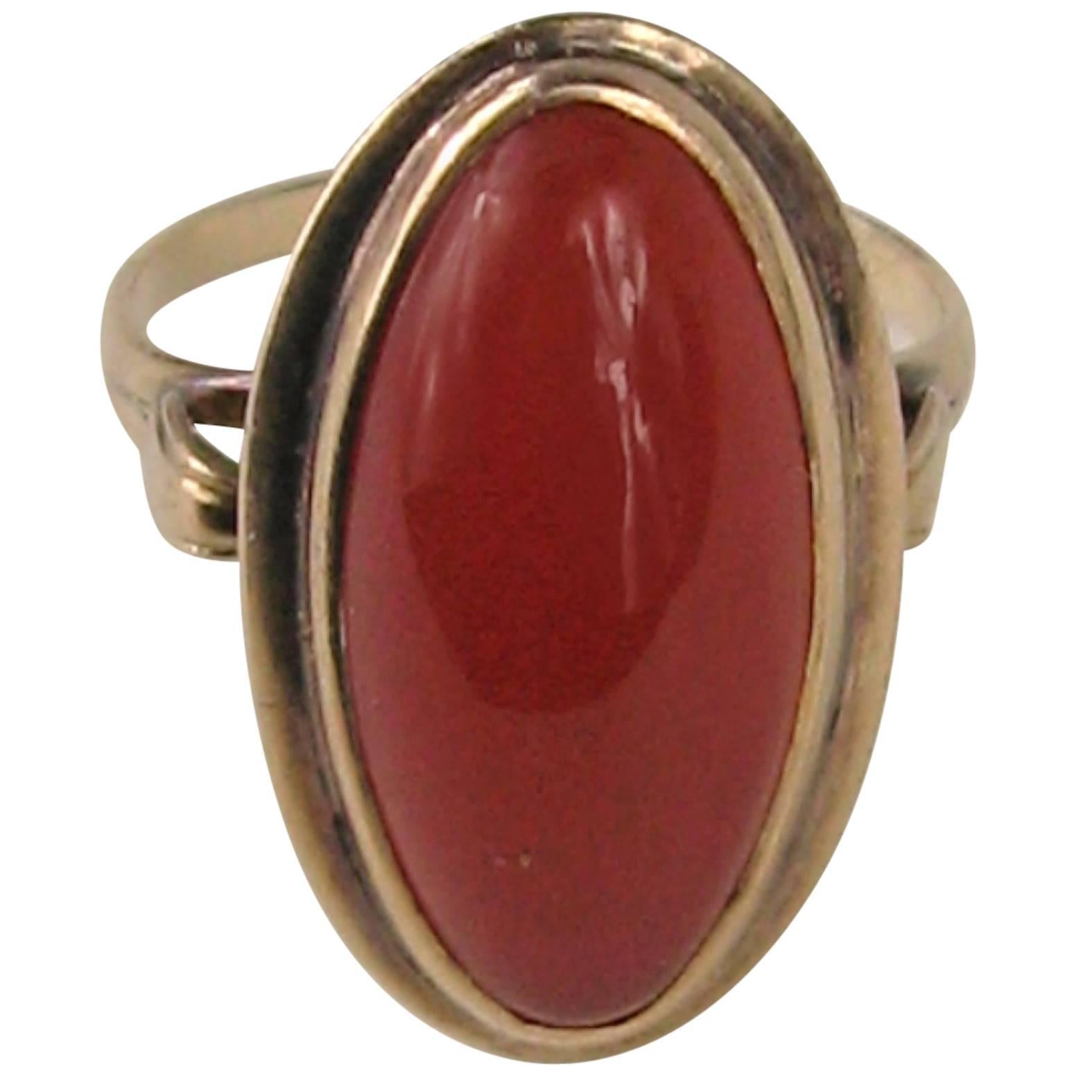 Victorian Rose Gold Carnelian Ornate Oval Ring 