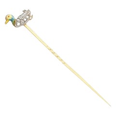 Victorian Diamond and Enamel Yellow Gold Duck Pin Brooch
