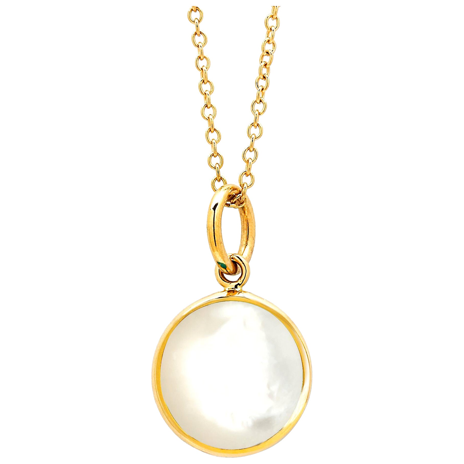 Syna Yellow Gold Mother of Pearl Chakra Charm Pendant For Sale