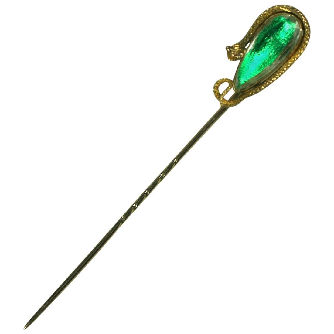 Unusual Victorian Rock Crystal Gold Snake Stickpin For Sale