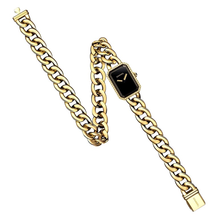 Chanel Diamond Gold Double Wrap Curb Link Bracelet Watch Fine Estate  Jewelry at 1stDibs