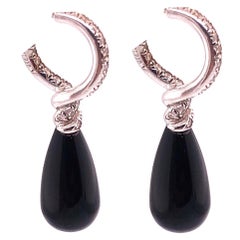 Platinum Onyx Earrings with Round Diamonds