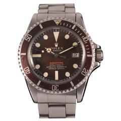Retro Rolex Stainless Steel Red Submariner Tropical Dial wristwatch 