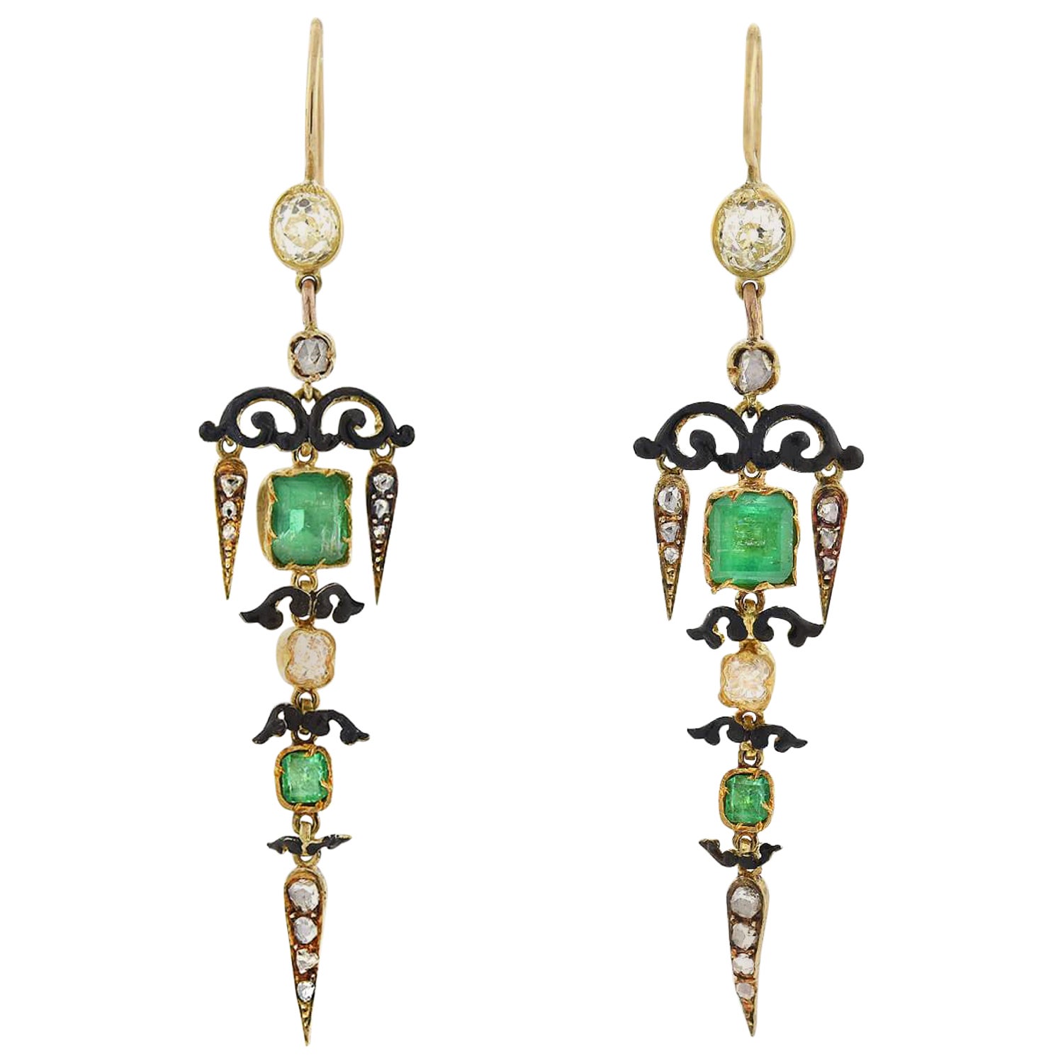 Emerald Diamond Earring in Victorian Style For Sale at 1stDibs