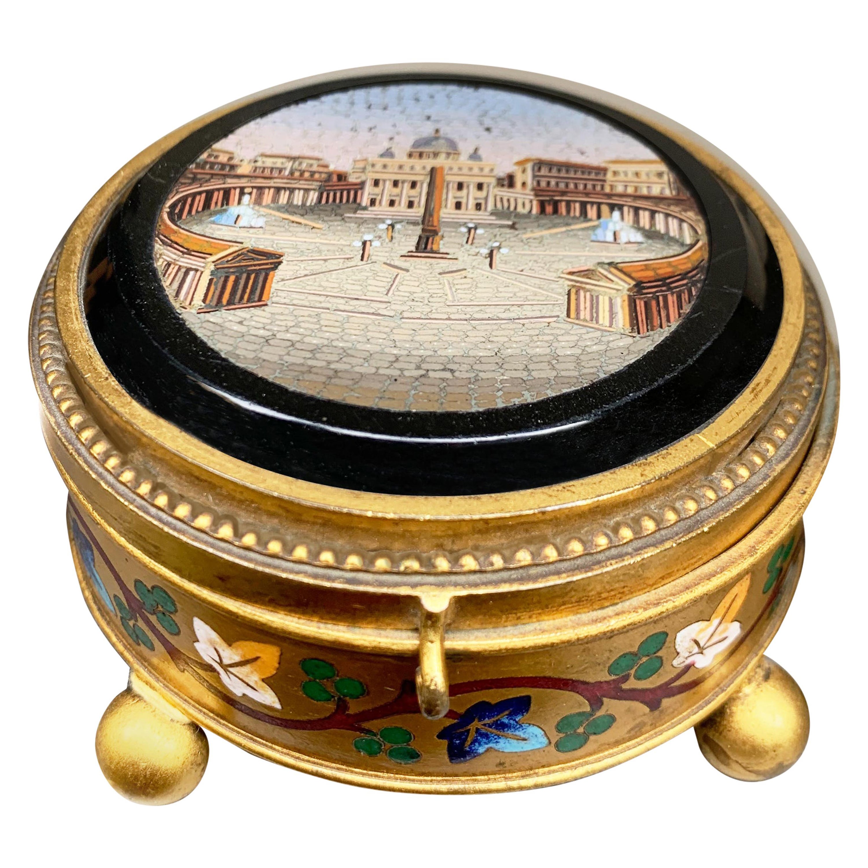 St. Peter's Basilica Micromosaic 'circa 1850' Set in a Gilded Bronze Box For Sale