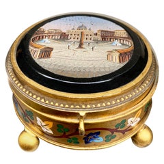 Antique St. Peter's Basilica Micromosaic 'circa 1850' Set in a Gilded Bronze Box