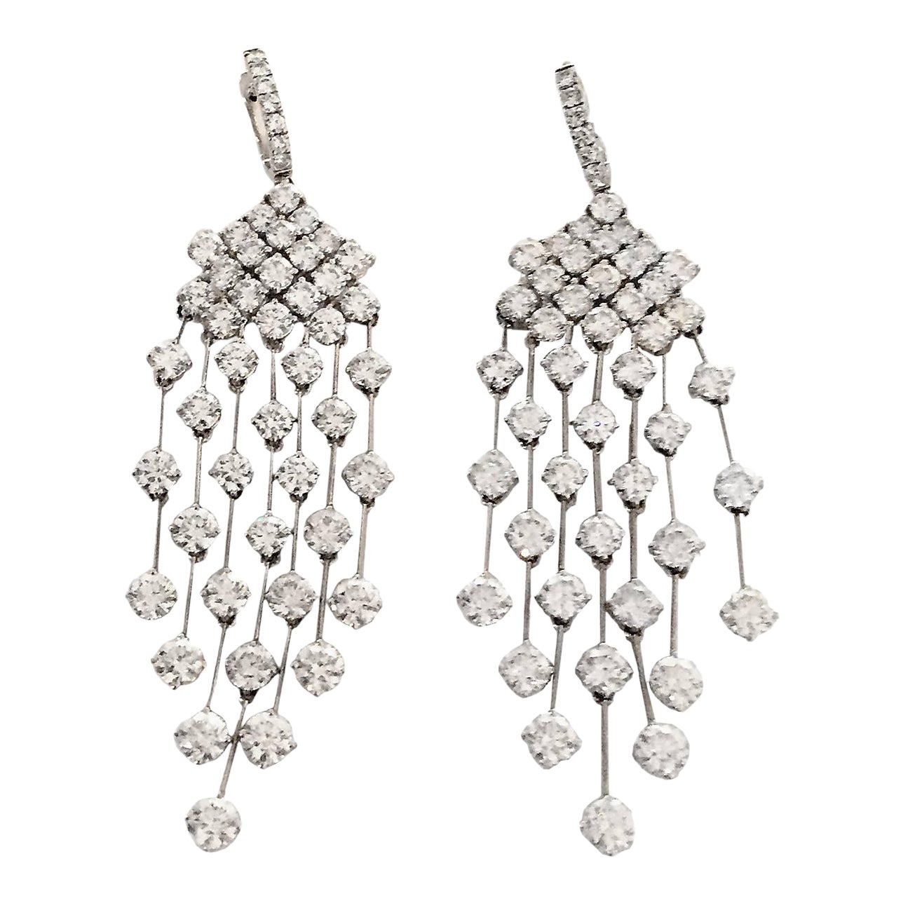 Modern 16.54 Carat Diamond White Gold Chandelier Dangle Earrings