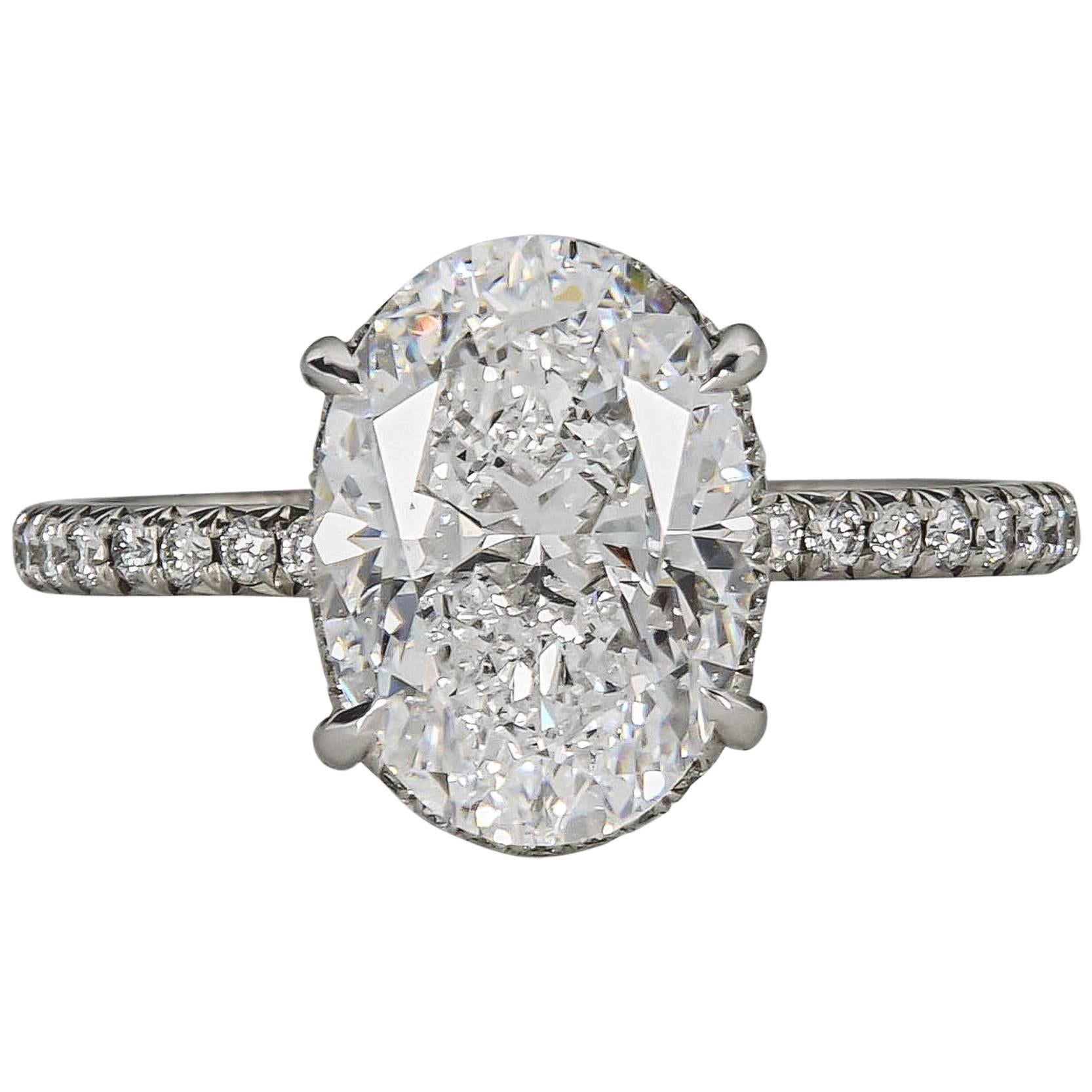 Fabulous GIA 3 Carat D Color Oval Diamond Platinum Engagement Ring
