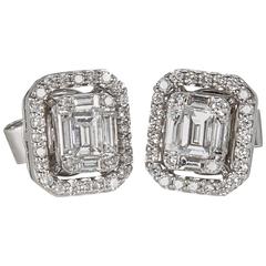 Illusion Emerald Cut Diamond Gold Stud Earrings 6