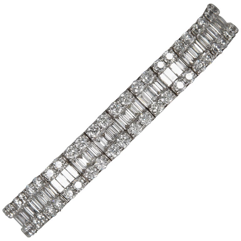 Stunning Baguette and Round Diamond Gold Bracelet For Sale at 1stDibs ...