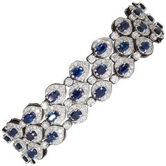 Three-Row Sapphire Diamond Gold Bracelet