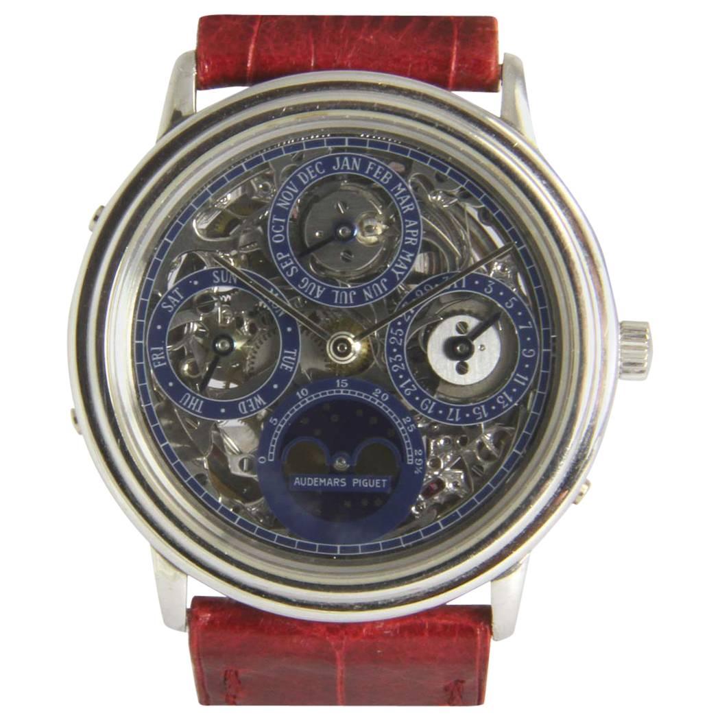 Audemars Piguet Quantieme Perpetuel Skeleton Platinum Wrist Watch For Sale