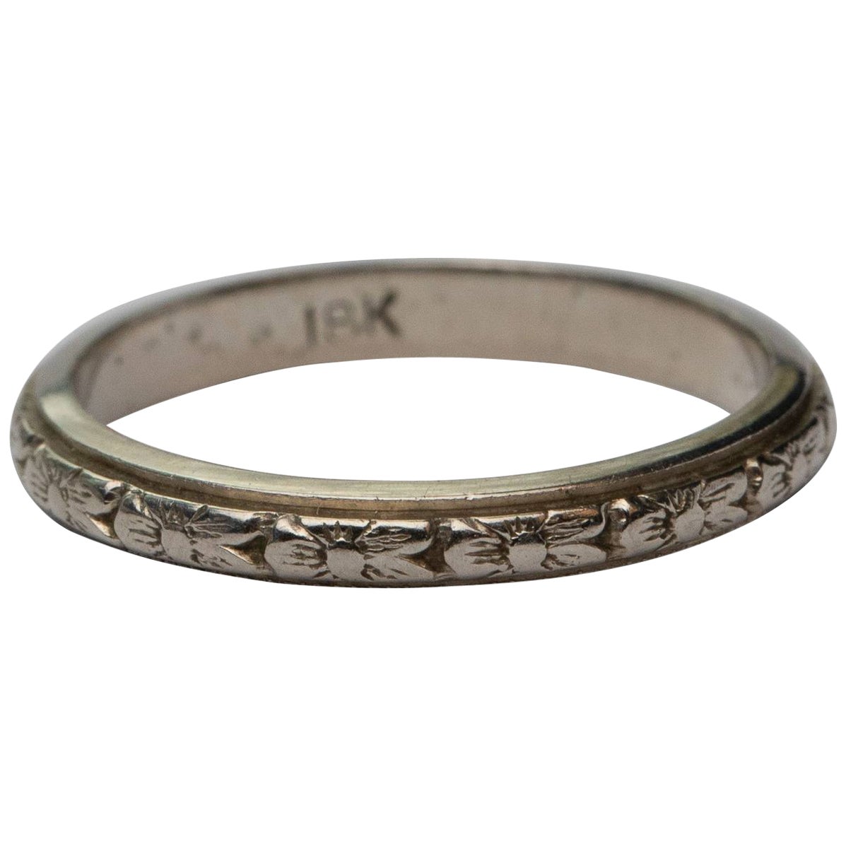 Art Deco Platinum Iridium Floral Design Carved Wedding