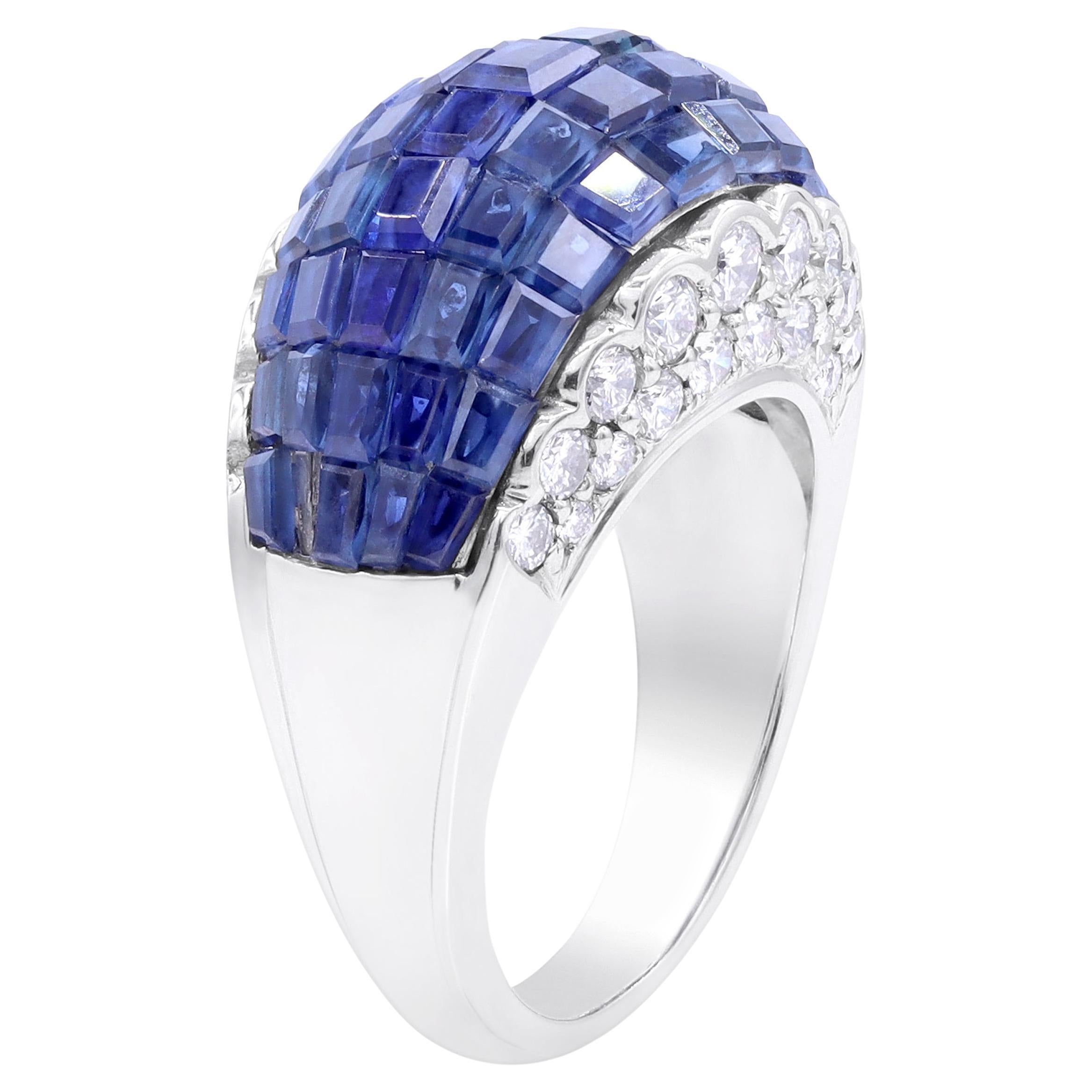 Oscar Heyman Platinum Invisibly Set Sapphire Bombe Ring For Sale