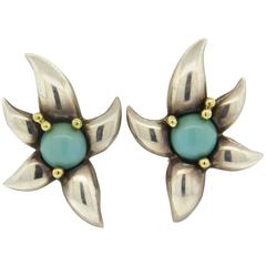1990s Tiffany & Co. Large Turquoise Sterling Gold Earrings 12