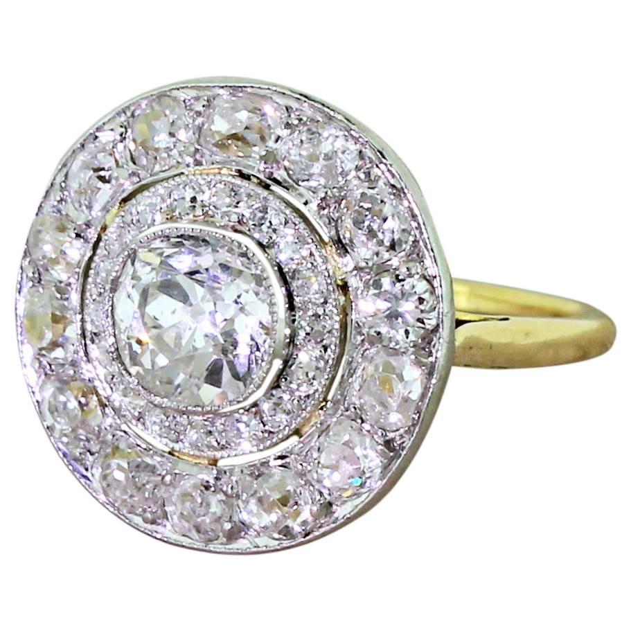 Edwardian 2.76 Carat Old Cut Diamond Target Cluster Ring