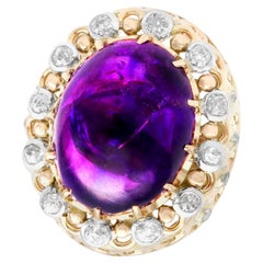 Bague en or jaune avec améthyste taille cabochon de 21,43 carats et diamants de 1,07 carat