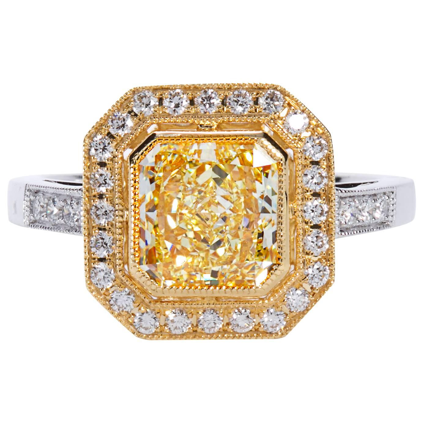 1.82 Carat Radiant Cut Yellow Diamond Engagement Ring