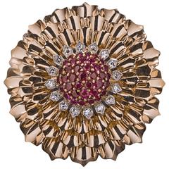 Tiffany & Co. Ruby and Diamond Flower Brooch