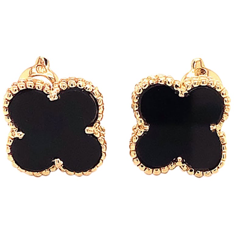 Van Cleef and Arpels Sweet Alhambra Turquoise Gold Stud Earrings at 1stDibs