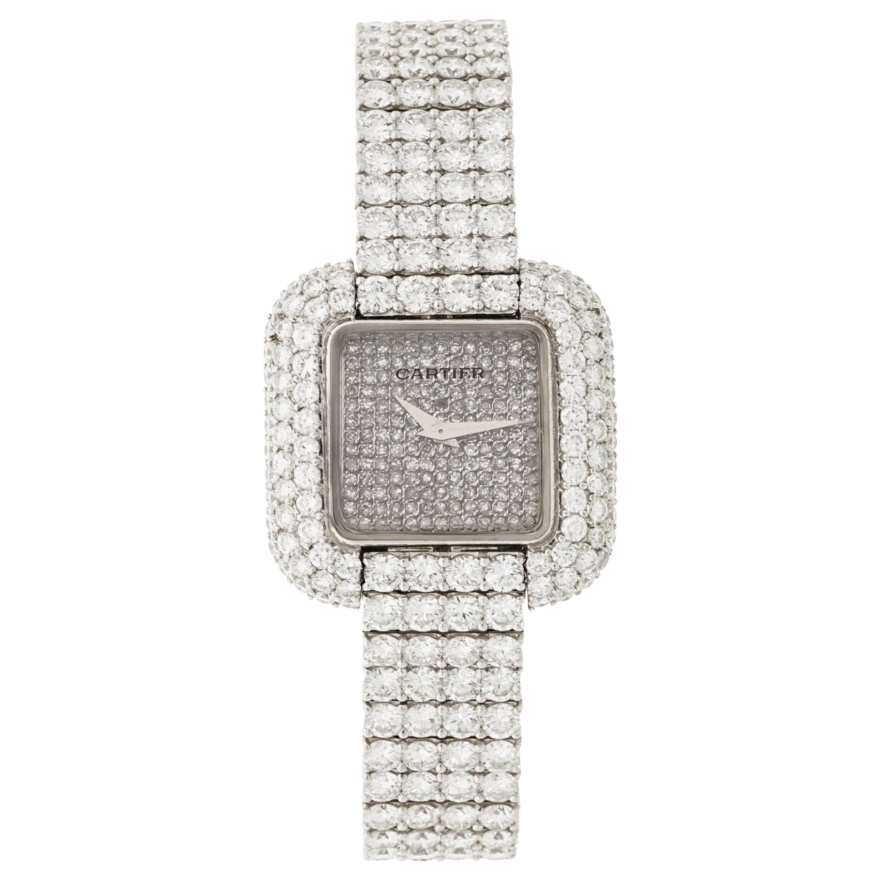 Cartier Ladies White Gold Pave Diamond Manual Wristwatch