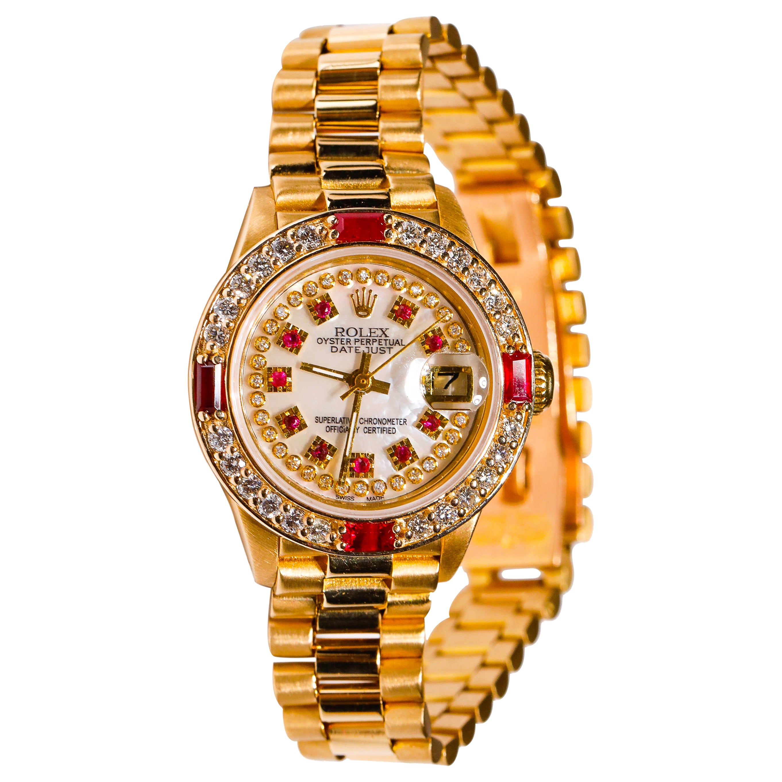 Rolex Ladies  President Diamond  Ruby Gold  Watch  For Sale at 
