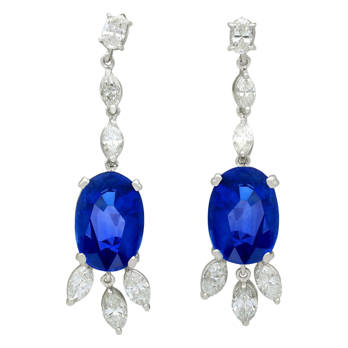 Vintage 16.78 Carat Ceylon Sapphire and 4.26 Carat Diamond Drop Earrings For Sale