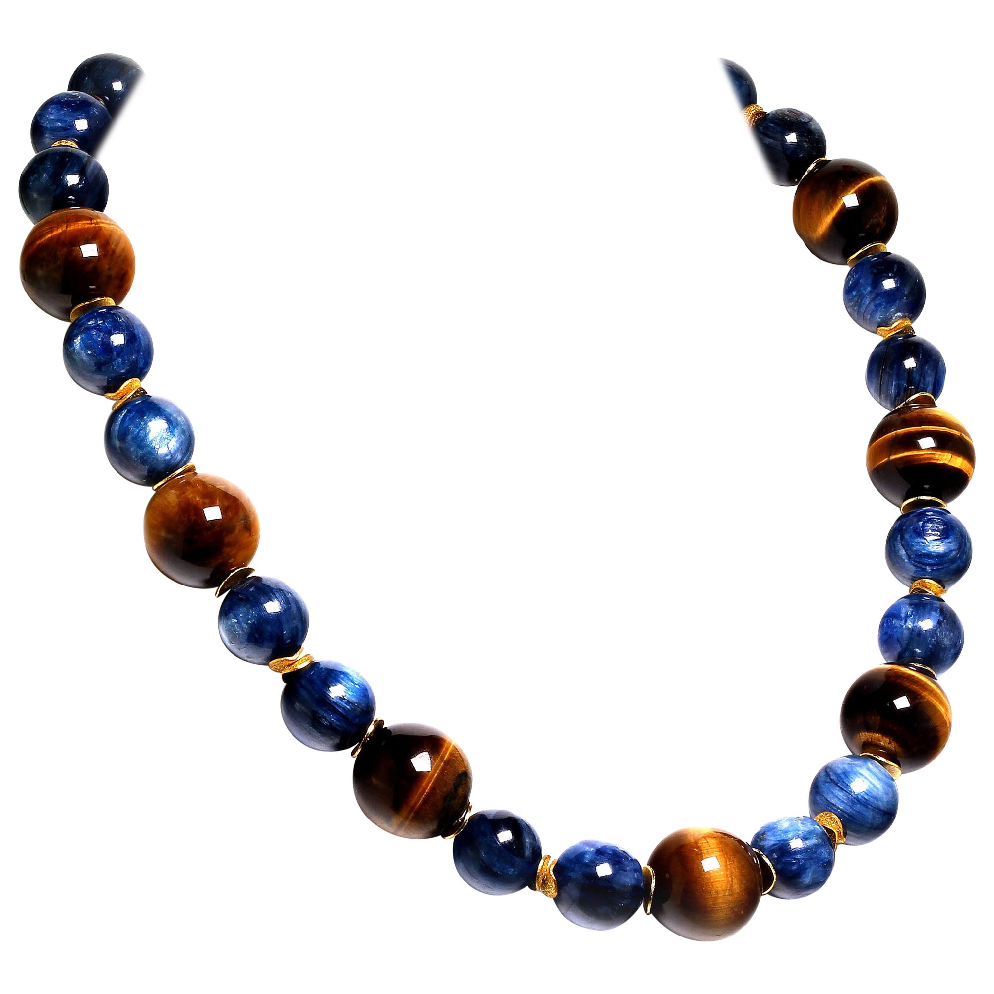AJD Collana distintiva da 20 pollici di occhio di tigre naturale e kyanite blu
