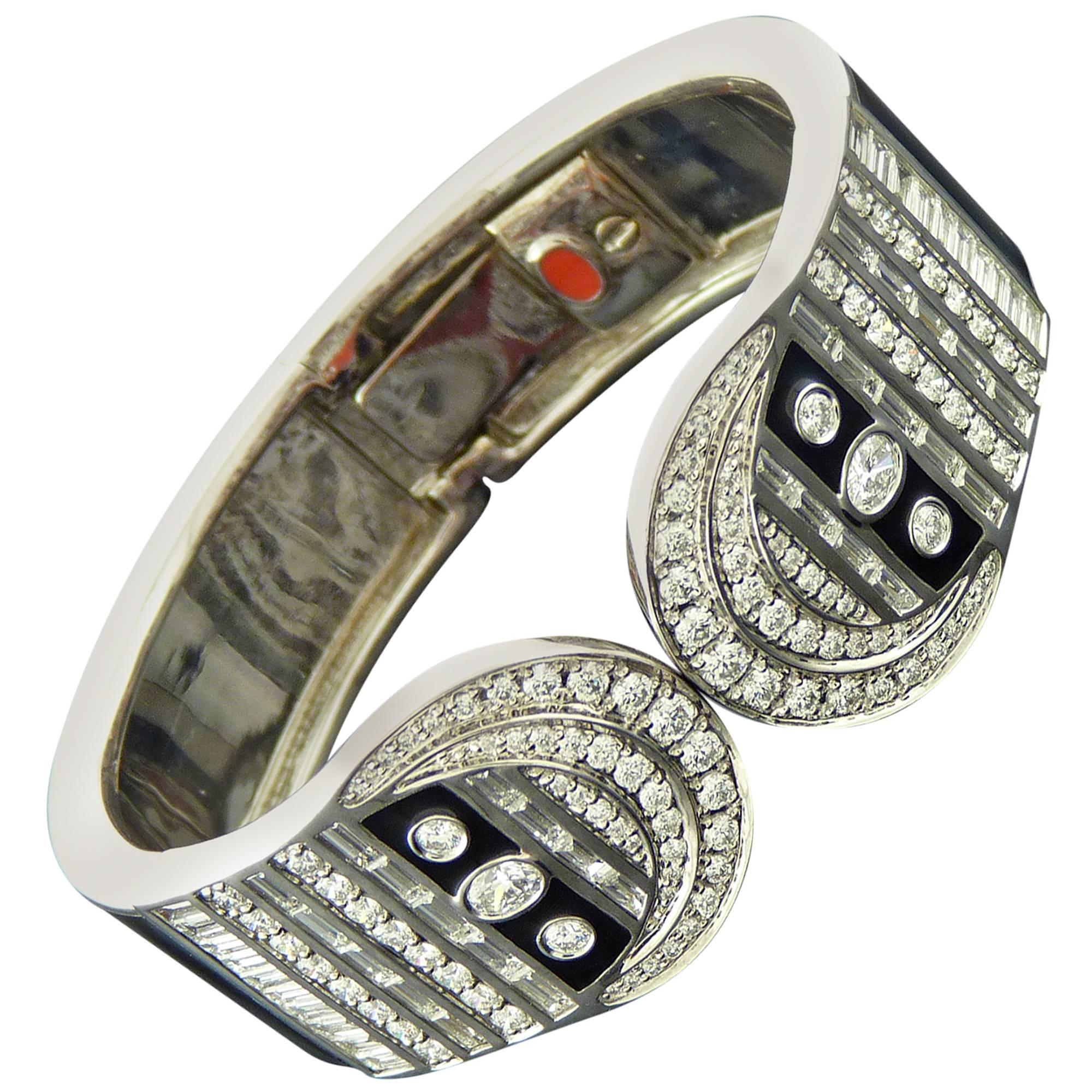 Ivanka Trump Collection Black Enamel Gold cuff Bracelet with Diamond Dress Clips