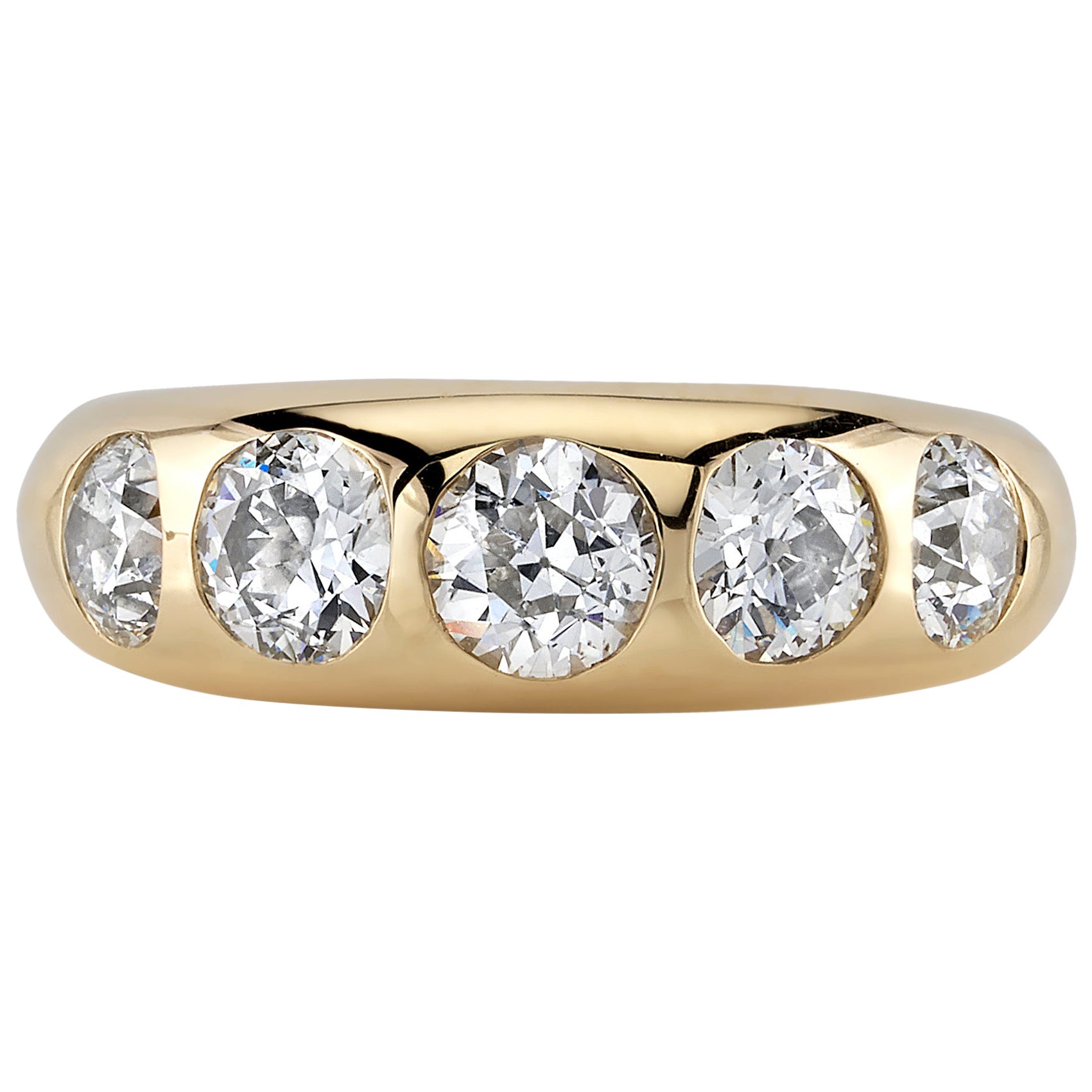 1.61 Carat Emerald and Diamond 14 Karat Yellow Gold Band Ring For Sale ...
