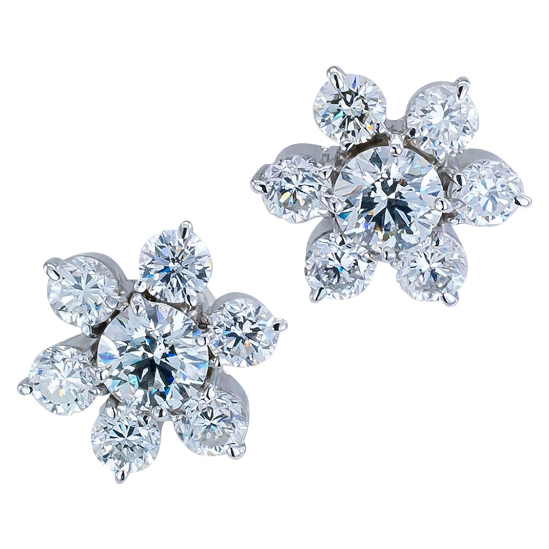 Estate Diamond Platinum Flower Cluster Earring at 1stDibs