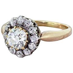 Victorian 1.40 Carat Old Cut Diamond gold Target Cluster Ring