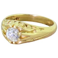 Antique Victorian 0.60 Carat Old Cut Diamond gold Ornate Gypsy Ring