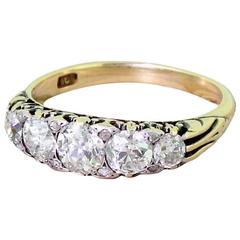 Victorian 1.38 Carat Old Cut Diamond gold Five Stone Ring