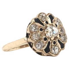 Victorian Old Mine Cut Diamond Enamel Ring