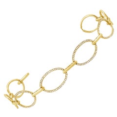 14 Karat Yellow Gold 0.69 Carat Diamond Oval Link Bracelet