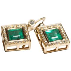 Sacred Shape Emerald and Diamond Earrings