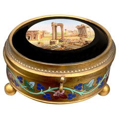 Antique Roman Forum Micromosaic 'circa 1850' Set in a 24 Karat Gilded Bronze Box