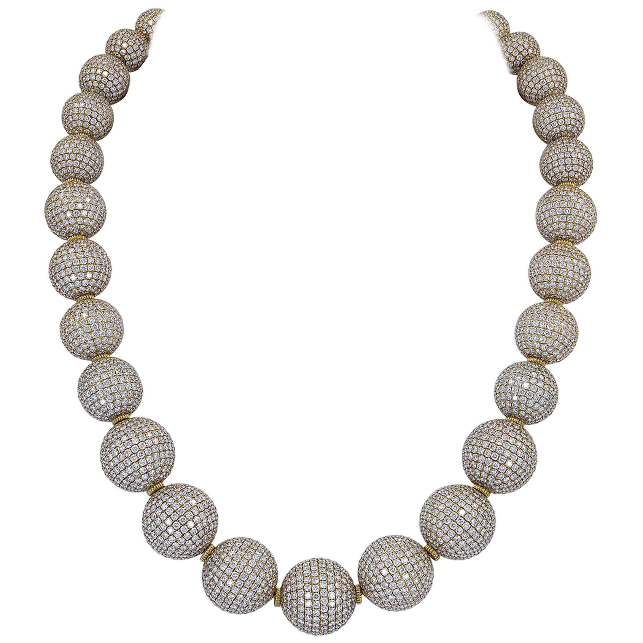 Diamond Pave Ball Necklace in Gold at 1stDibs